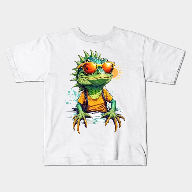 Cool Lizard in Sunglasses Kids T-Shirt by NordicBadger